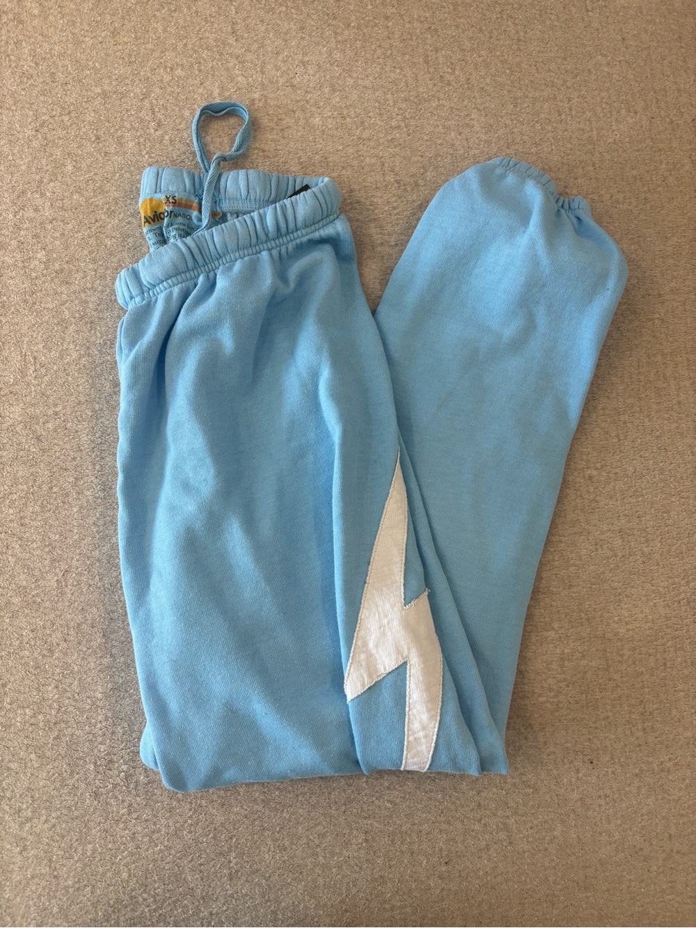 Aviator Nation Light Blue Track Pants with White Lightning